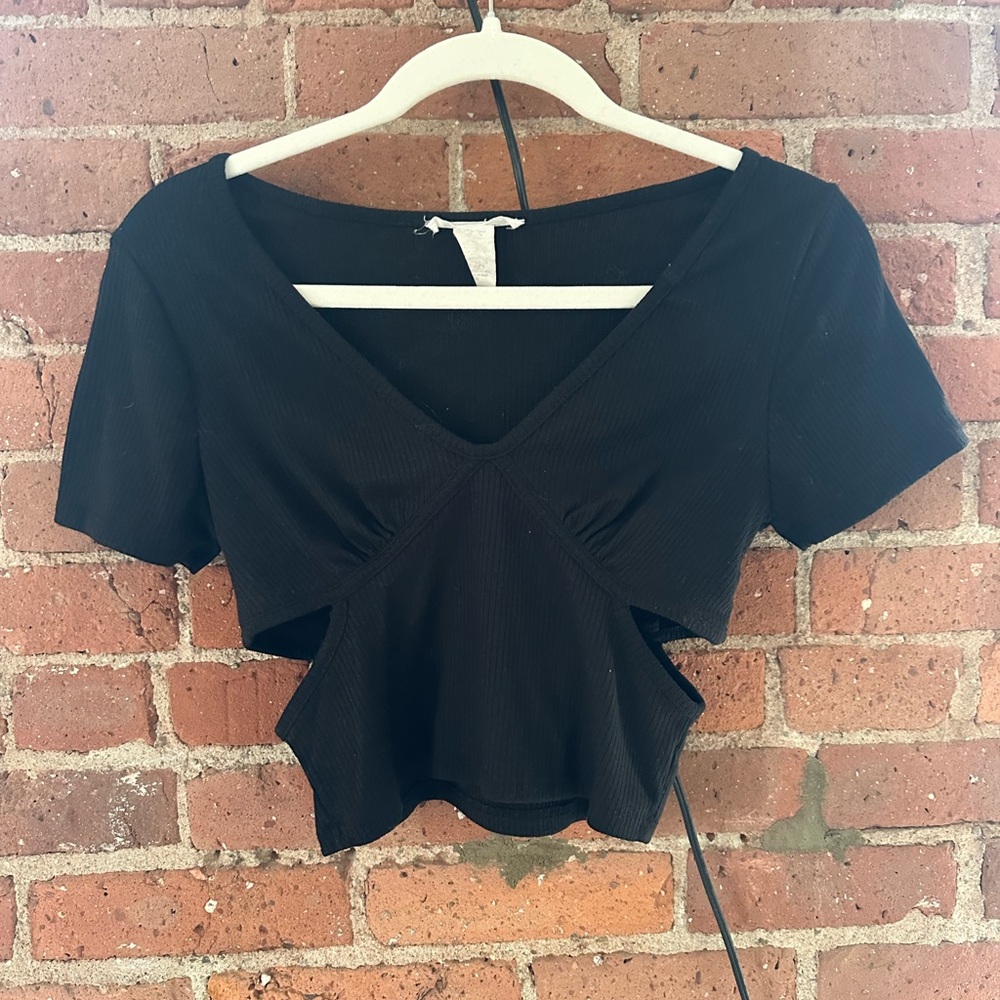 Black V-Neck Cutout Top